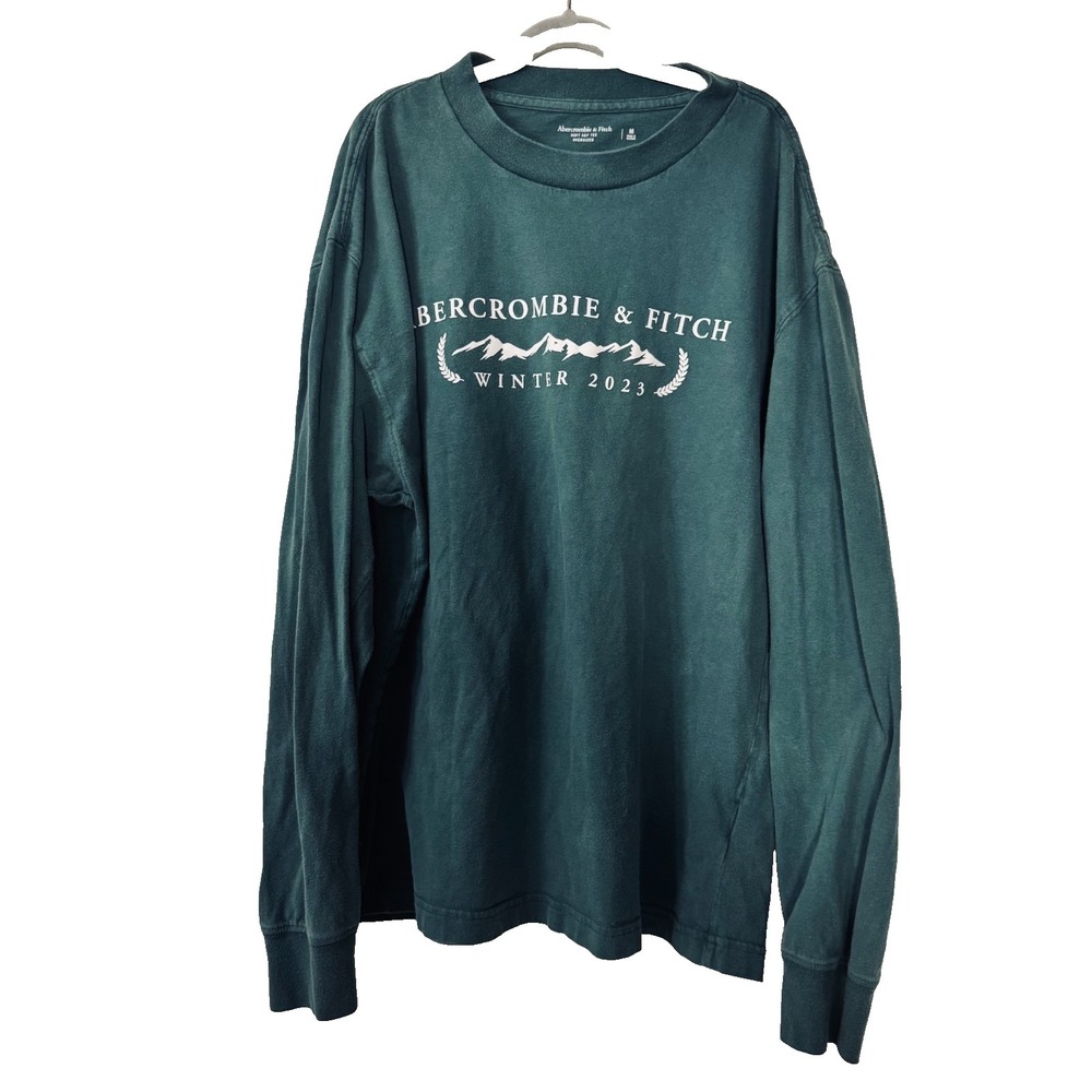 Abercrombie & Fitch Staff Winter 2023 Oversized Graphic Long Sleeve Tee Green M